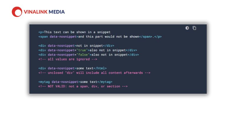 Ví dụ về đặt thẻ Data-nosnippet